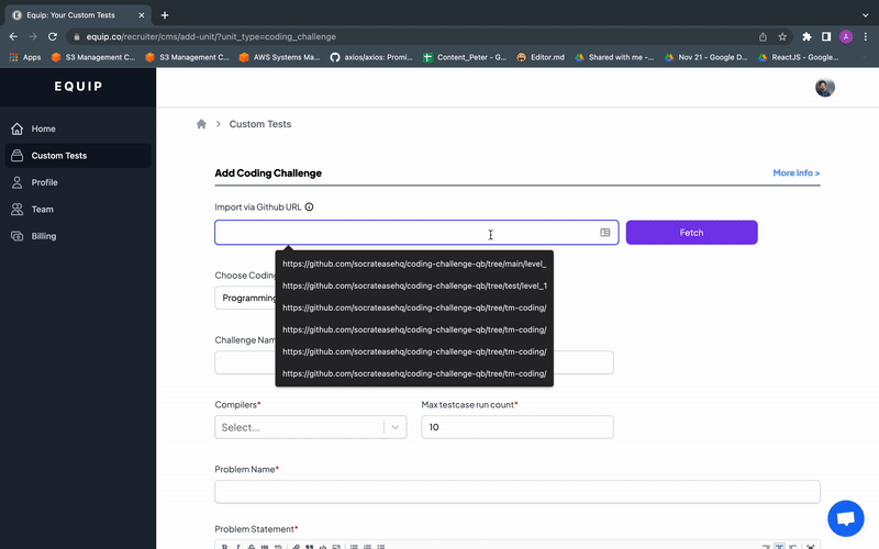 Importing Question from Github repo